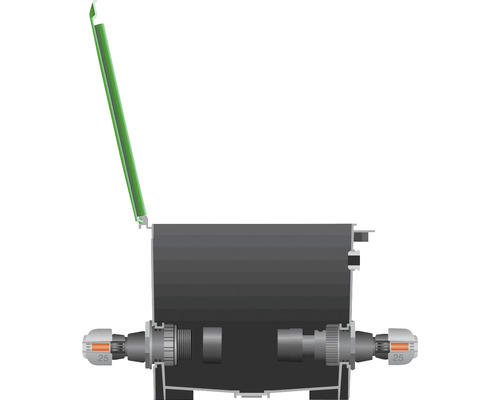 Aansluitdoos met open deksel en kabelwartels.