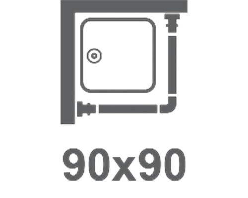 Symbool voor een douchebak met afmetingen 90 bij 90