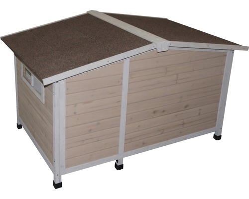 Houten hondenhok met bitumendak en klein raam