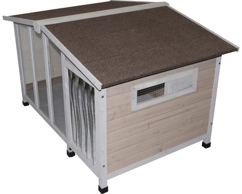 Hondenhok van hout met dak en raam