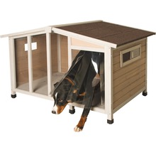 Houten hondenhok met hondenluik en raam