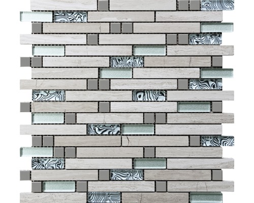 Natuursteen- en glasmozaïek beige/wit/zwart 29,8x30 cm Mozaïektegel van natuursteen, glas en keramiek