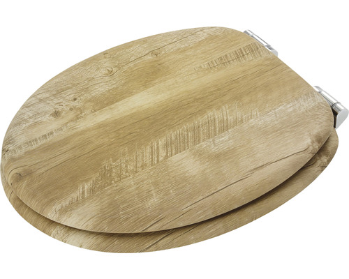 Toiletdeksel met houtlook en chromen beslag