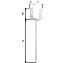 Paalhouder met afmetingen a, b, c en d