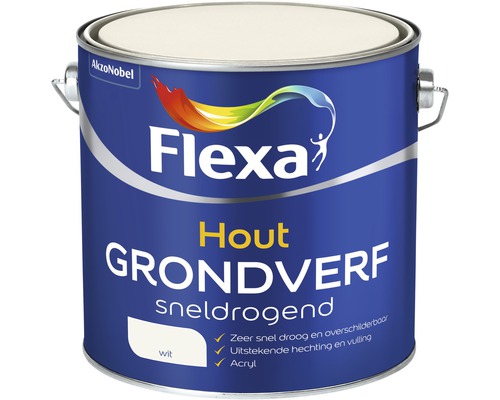FLEXA Grondverf hout sneldrogend acryl wit 2,5 l