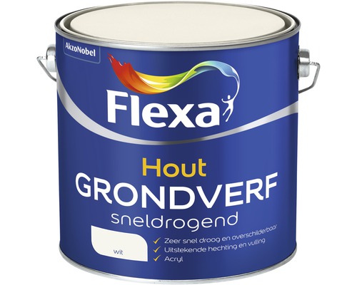 FLEXA Grondverf hout sneldrogend acryl wit 2,5 l Flexa Hout grondverf in een verfemmer