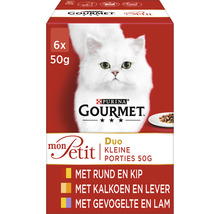 Purina Gourmet Mon Petit Duo kattenvoer met rund, kip, kalkoen, lever, gevogelte en lam, zes stuks