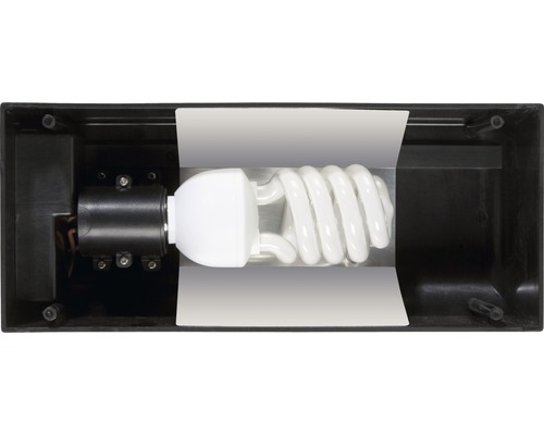 Energiebesparende lamp in een zwarte buitenlamp