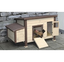 Houten kippenhok met kippen