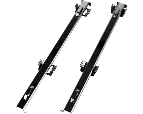 Twee metalen strips voor plankbevestiging