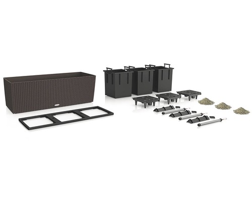 LECHUZA All-in-One Set Balkonbak Cottage Trio Kunststof bruin 100x32x34,5 cm Bloembak met irrigatiesysteem en accessoires