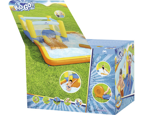 Verpakking van een opblaasbare waterglijbaan voor kinderen met plonsbad