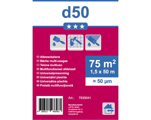 Verpakking van een multifunctioneel afdekzeil d50 met een oppervlakte van 75 vierkante meter