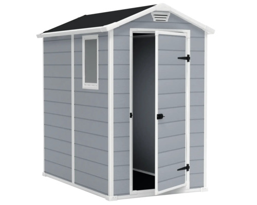 Tuinhuis met raam en openstaande deur