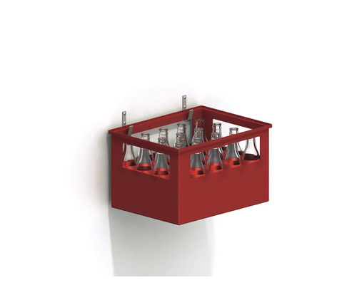 Rode drankenkrat met flessen voor wandmontage
