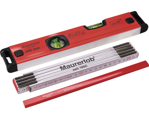 Waterpas, duimstok en timmermanspotlood van Maurerlob
