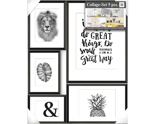 Collageset met vijf fotolijsten en motieven