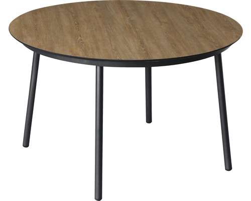 Ronde tafel met houtlook en metalen poten