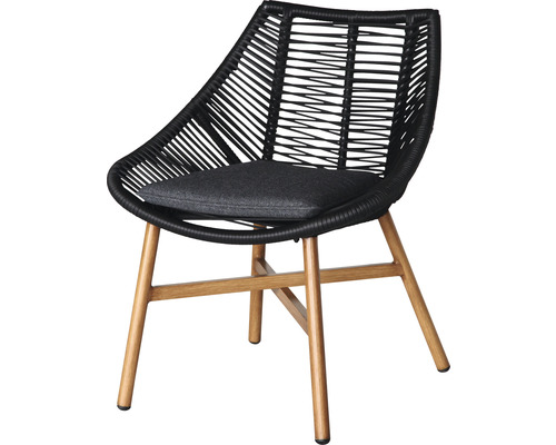 Zwarte loungestoel met houten poten en zitkussen