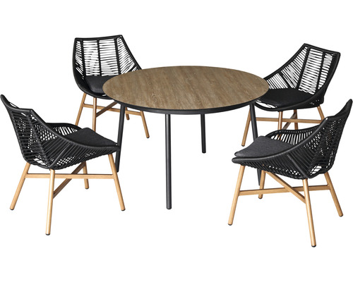 GARDEN PLACE Diningset Helsinki aluminium/touw zwart 5-delig