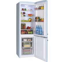 Geopende koelkast met voedsel op planken en in lades