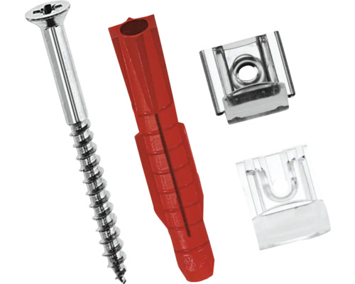 Schroef, plug en twee houdclips