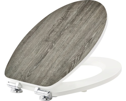 Toiletbril met houtlook en witte elementen