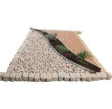 Tuinontwerp met stenen, planten en metalen rand