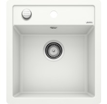 Spoelbak van silgraniet met afvoer en het logo van Blanco