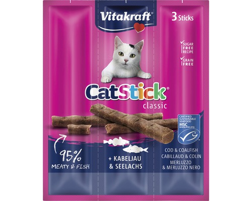 VITAKRAFT Kattensnack catstick kabeljauw en tonijn 3 st Vitakraft CatStick Classic met kabeljauw en koolvis, 3 stuks