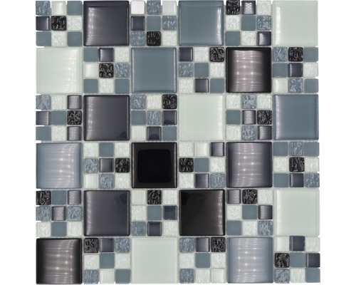 Mozaïektegel glas XCM 8565 wit/grijs/zwart 30,5x32,5 cm