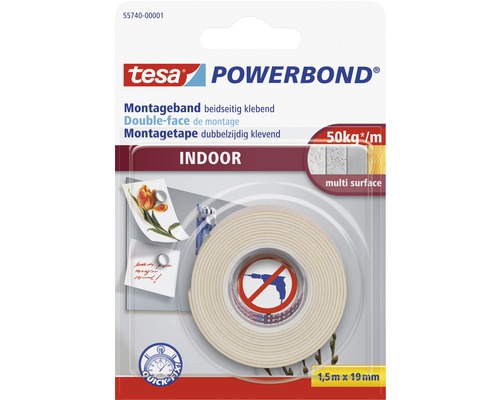 TESA Powerbond montagetape indoor dubbelzijdig klevend wit 1,5 m x 19 mm