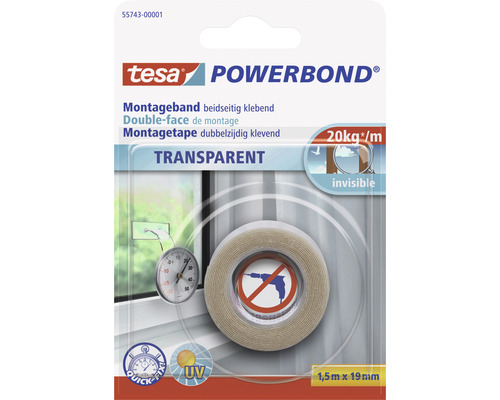 TESA Powerbond montagetape indoor dubbelzijdig klevend transparant 1,5 m x 19 mm