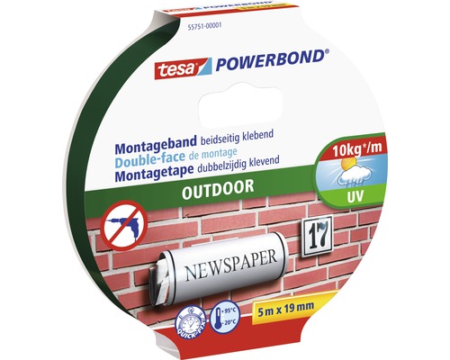 TESA Powerbond montagetape outdoor dubbelzijdig klevend wit 5 m x 19 mm