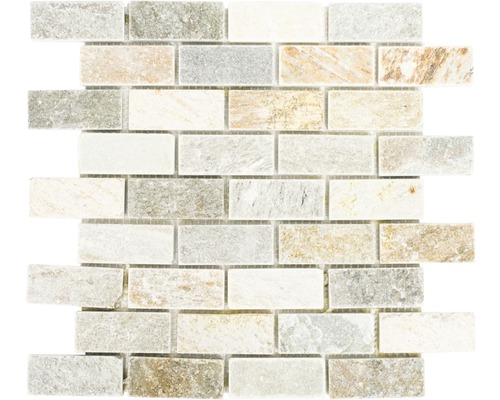 Natuursteen mozaïek XQM 13IL beige/grijs mix 30,5x32,5 cm Natuursteen mozaïektegel in baksteenpatroon