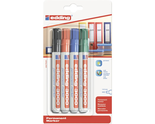 EDDING Permanentmarker 3300 set zwart, rood, groen en blauw