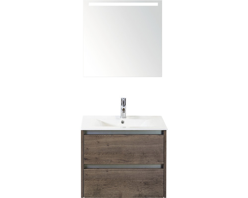 Badkamermeubelset Dante 60 cm keramische wastafel incl. spiegel met verlichting tabacco