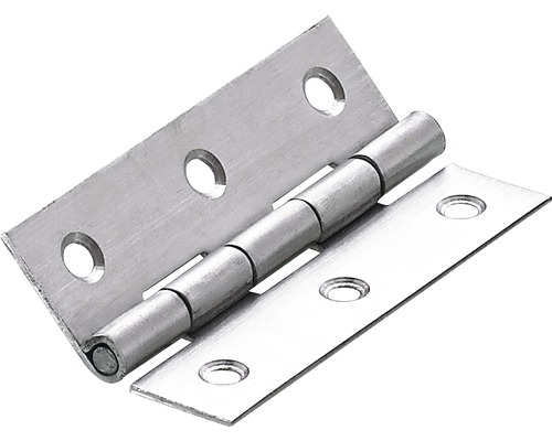 HETTICH Scharnier 70x40 mm RVS, 10 stuks Een enkele, open metalen scharnier met bevestigingsgaten.