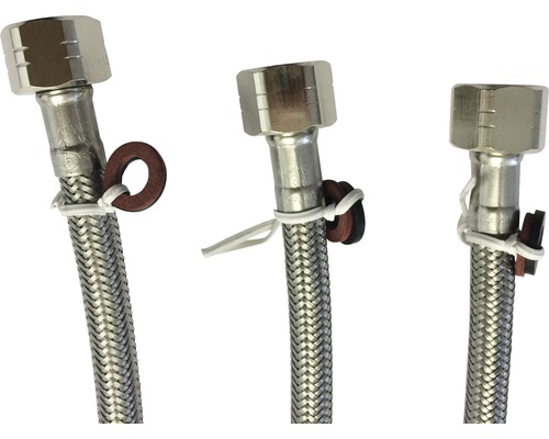 Drie flexibele slangen met afdichtingen