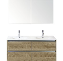 Wastafelmeubel met vier lades, twee wastafels en spiegelkast