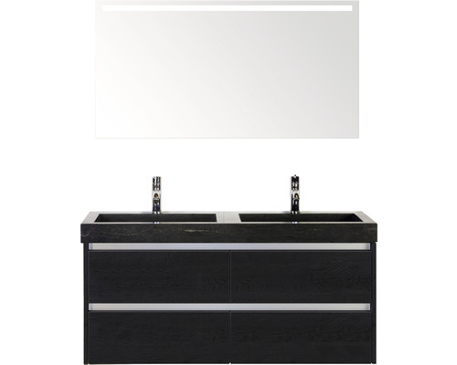 SANOX Badkamermeubelset Dante met LED lichtspiegel en zwarte wastafel 121 cm black oak SANOX Badkamermeubelset Dante met LED lichtspiegel en zwarte wastafel 121 cm black oak