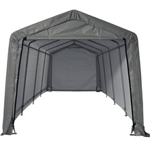 Grijze autogarage van staal en zeil