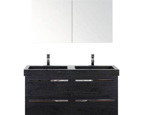 SANOX Badkamermeubelset Seville met spiegelkast en zwarte wastafel 121 cm black oak SANOX Badkamermeubelset Seville met spiegelkast en zwarte wastafel 121 cm black oak