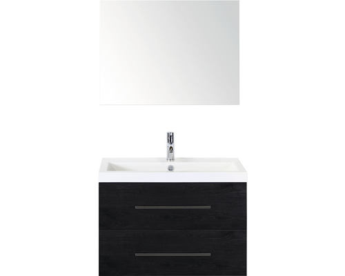 SANOX Badkamermeubelset Straight met spiegel en wastafel 80 cm black oak Wastafelmeubel met spiegel, twee laden en kraan