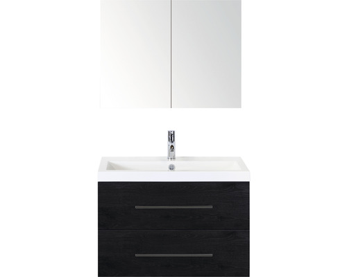 SANOX Badkamermeubelset Straight met spiegelkast en wastafel 80 cm black oak Wastafelcombinatie met wastafel, onderkast en spiegelkast
