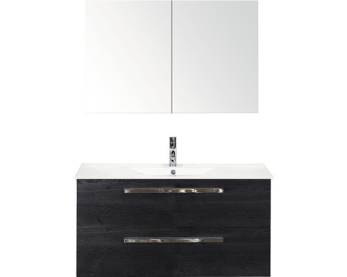 SANOX Badkamermeubelset Seville met spiegelkast en wastafel 101 cm black oak Badkamermeubelset met wastafelonderkast, wastafel en spiegelkast
