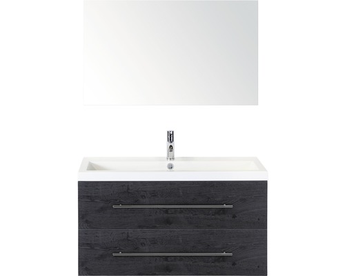 SANOX Badkamermeubelset Straight met spiegel en wastafel met één kraangat 100 cm black oak SANOX Badkamermeubelset Straight met spiegel en wastafel met één kraangat 100 cm black oak