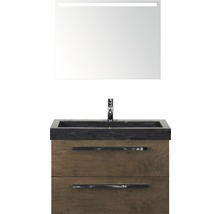 SANOX Badkamermeubelset Seville met LED lichtspiegel en zwarte wastafel 81 cm tabacco