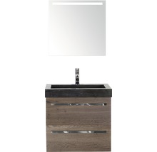 SANOX Badkamermeubelset Seville met LED lichtspiegel en zwarte wastafel 61 cm tabacco