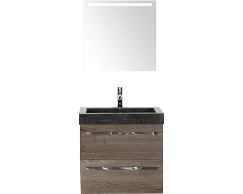 SANOX Badkamermeubelset met verlichte spiegel Seville 61x170x45,5 cm tabacco